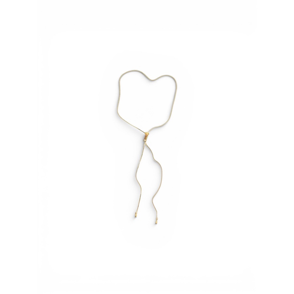 Gold Tone Zipper Snake Chain Bolo Lariat Necklace Adjustable Teardrop Minimalist